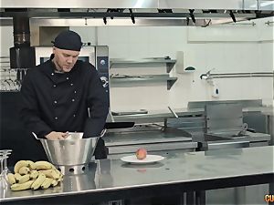Chef Nacho Vidal bangs his fresh boss in the kitchen